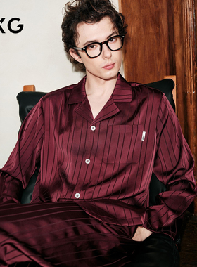 GXG男士家居服 红色条纹肌理长袖衬衫休闲舒适睡衣套装