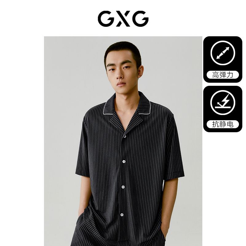 GXG男士家居服肌理感泡泡纱短袖短裤开襟睡衣套装