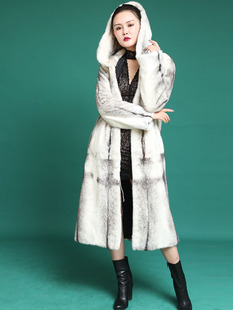 进口天鹅绒貂皮大衣女整貂十字貂连帽长款貂皮清仓皮草时尚修身