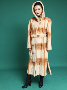 貂绒外套女加厚貂绒外套女中长款 黄金貂水貂裘皮小香风貂毛整貂