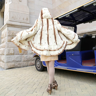 貂皮大衣女款整貂中长款进口水貂皮草外套豹纹帽子花瓣裘皮大衣