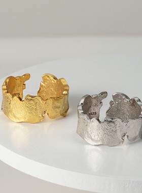 【K社制造】925纯银烧皱纹理戒指女ins冷淡风时尚不规则戒指开口