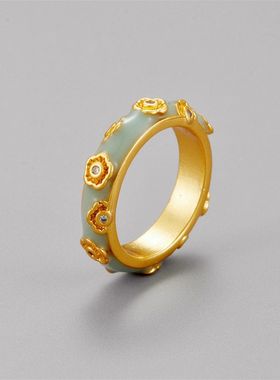 彩色金花珐琅戒指个性复古微镶石日常通勤百搭饰品高级感指环女士