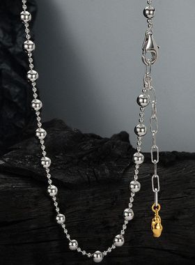 韩国轻奢小众设计重工S925纯银间珠链拼色 手工短款毛衣链