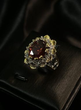 【K社制造】高级芬达石花朵戒指 富贵气质单品 铜分色电镀开口