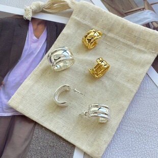 韩国博主feve同款925银针coldframe宽版花瓶戒指耳钉简约高级耳环