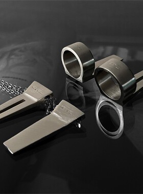 暗黑系风格OPEN TRUNK戒指男女士高级质感银色闭口拉丝朋克指环