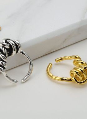 【K社制造】925纯银不规则线条缠绕日系轻奢戒指女潮做旧食指环