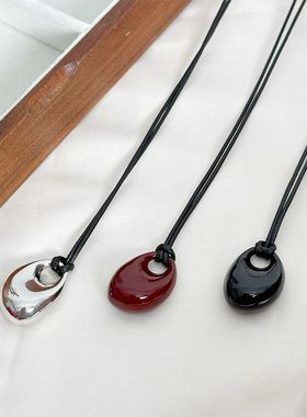 韩版简约不规则椭圆形吊坠项链小众时尚气质百搭长款毛衣链颈链配