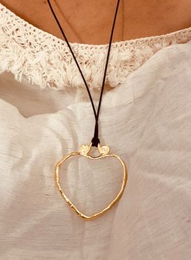 欧美个性不规则心形镂空吊坠项链女耳钉耳环简约几何椭圆蜡绳项饰