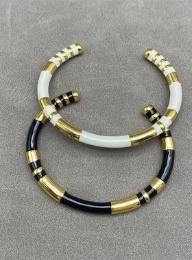 【K社制造】黑白金色手镯欧美叠戴撞色细手环女