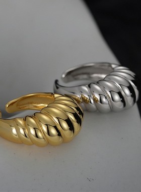 【K社制造】蚕蛹造型戒指女冷淡风S925纯银中性开口戒