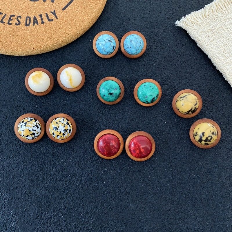 秋冬新款天然石木质耳环女中式复古高级圆形耳钉港风文艺檀木耳饰,饰品/流行首饰/时尚饰品新,耳环,淘宝优惠券,粉丝福利购,淘宝优惠卷