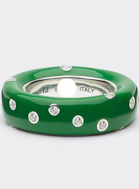 铜镀金绿色珐琅滴釉镶锆潮流戒指指环女