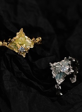 【K社制造】纹理质感彩钻戒指小众S925纯银冷淡风高级感滴胶饰品