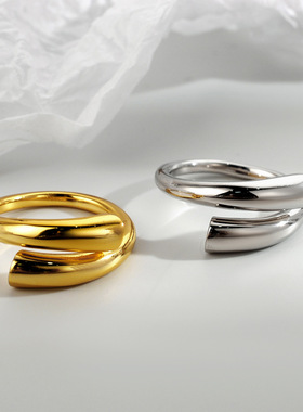 J1080纯银小众设计师几何线条极简戒指女ins韩版冷淡风开口食指戒