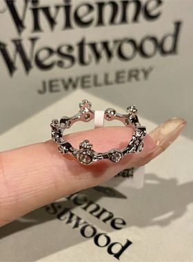 镶钻土星竹节戒指女 清新简约休闲百搭对戒女