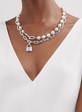 简约气质珍珠项链女锁骨链ins风潮设计感配hi网红同款冷淡风饰品
