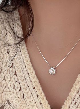 s925纯银水滴天然淡水珍珠项链女韩国轻奢简约小众设计锁骨链