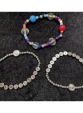 权志龙gd同款银色字母反战标志手链