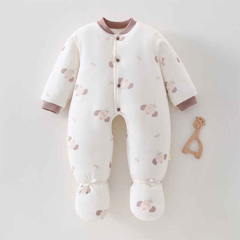 婴儿连体衣冬季加厚棉服开档包脚