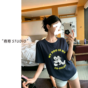 062720~「字母鼠鼠天丝凉感T」韩系！卡通印花减龄女士短袖T恤