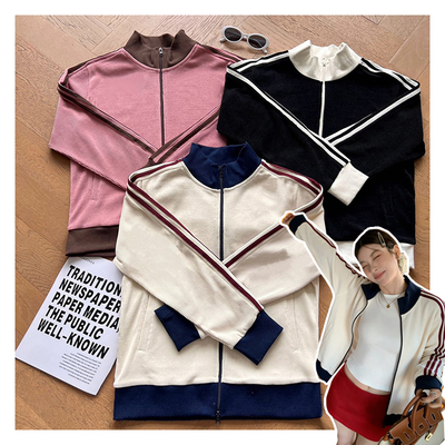 撞色织带显瘦女士拉链外套