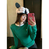 圆领撞色拼接爱心扣女士长袖 010721 「慕斯彩纱面膜T」韩系 T恤