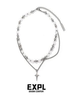 MORDEKAI 原创嘻哈复古双层珠珍珠情侣项链星芒吊坠欧美潮D-1693