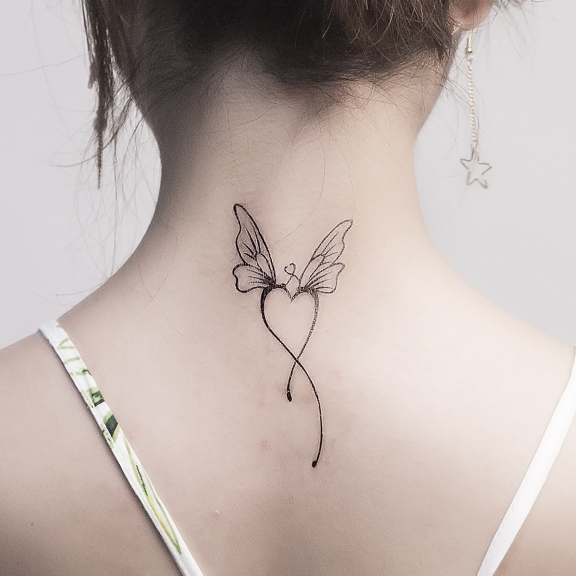 原创仿真天使翅膀纹身贴防水女持久蝴蝶结秀气脚踝胳膊清新暗黑潮