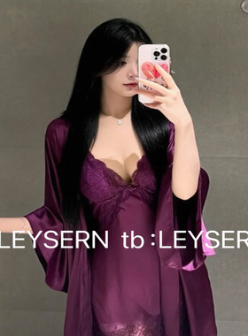 LEYSERN紫色梦黯 气质紧身纯欲吊带睡裙系带收腰性感显瘦缎面睡衣
