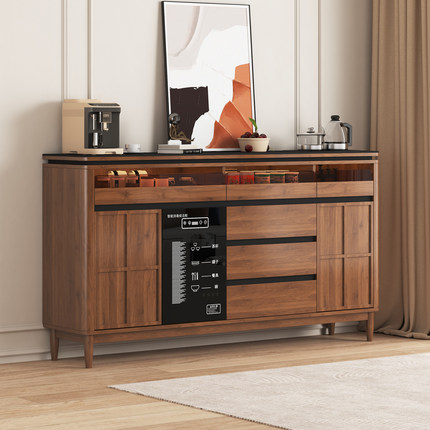 实木胡桃木色茶水柜带烧水壶客厅消毒柜餐边柜靠墙矮储物柜子