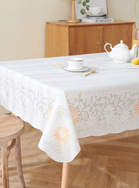 MEIWA桌布防水防油防烫蕾丝长方形餐桌布茶几布台布桌垫130*180cm