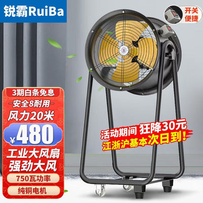 锐霸（RUIBA）工业电风扇强力落地扇牛角趴地扇大风量风力商用大