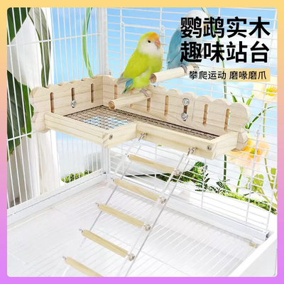 8玖-鹦鹉不锈钢底网站台木床睡窝爬梯平台攀栖息玄凤牡丹虎皮玩具