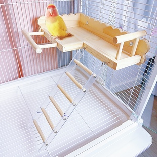 8玖-鹦鹉木质站台鸟窝家具秋千爬梯鸟笼装饰牡丹玄凤虎皮宠物玩具