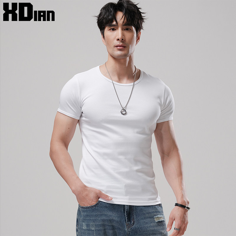 精梳棉短袖t恤男士纯黑白色弹力半袖打底衫男款紧修身衣内搭T体恤