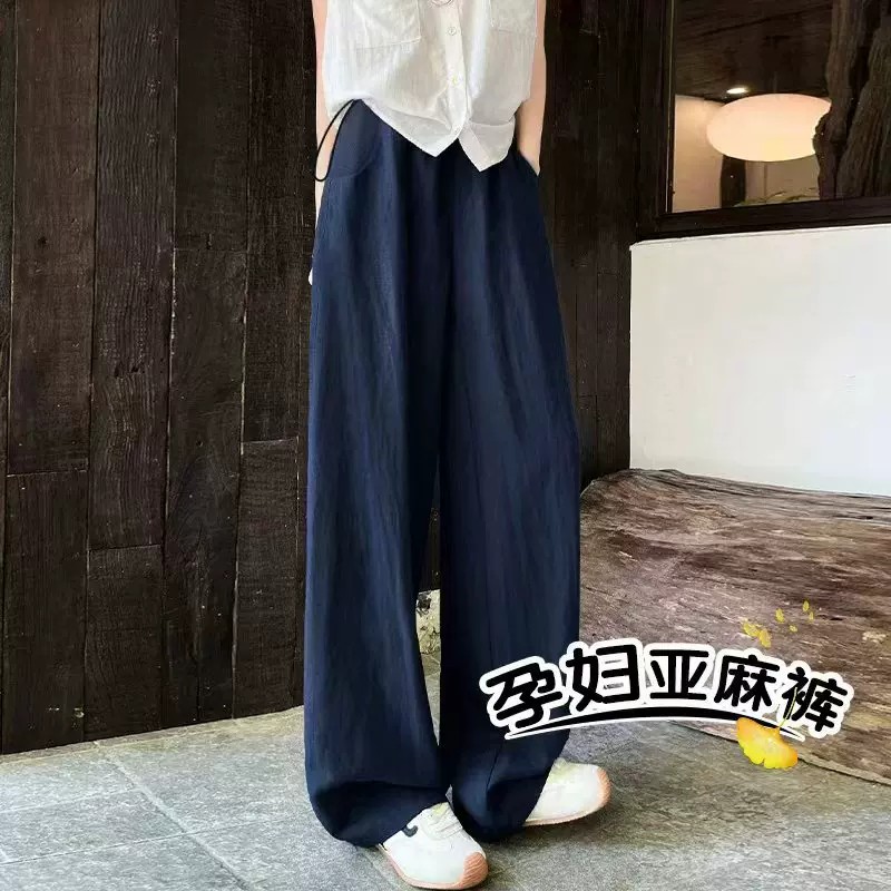 夏季老钱风亚麻孕妇阔腿裤