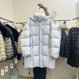 hello家2025韩国冬新款羽绒服女中长款90白鸭绒泡芙连帽加厚外套