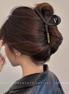 黑色字母发夹女大号鲨鱼夹后脑勺发量多盘发发夹磨砂气质发卡头饰