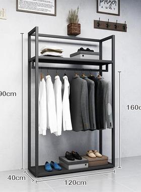 黑色服装店展示架男装店铺货架落地式双层陈列挂衣架铁艺金属包架
