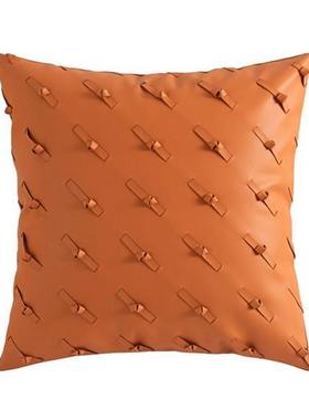 仿皮质抱枕沙发客厅经典拼接靠垫酒店爱马仕橙色轻奢靠背方形