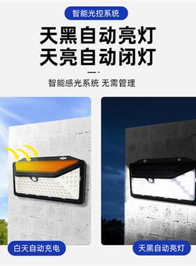 新款太阳能灯 三面发光102LED人体感应灯 户外庭院花园钻石壁灯