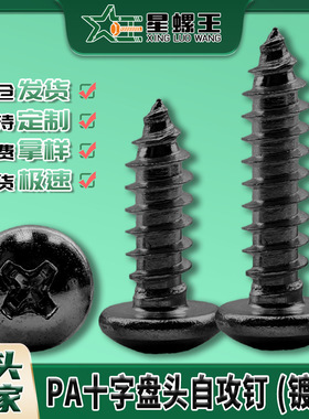 PA黑色螺丝十字圆头自攻螺丝钉盘头自攻丝小自攻钉M2/M3/M4/M5/