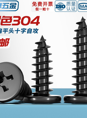 CA 黑色304不锈钢 扁平头十字自攻螺丝 大薄头子平头尖尾沉头