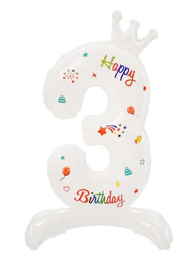 32寸站立白色皇冠铝膜数字气球儿童生日派对装饰布置拍照道具