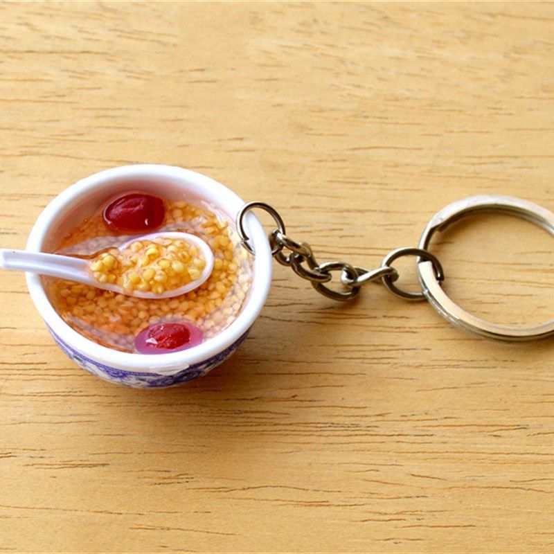 仿真青花瓷小碗钥匙扣挂件创意装饰品食物模型小玩具小