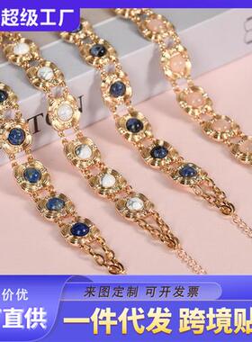 新款热销天然水晶制品金属镶嵌款手链女士手工制作粉晶手串