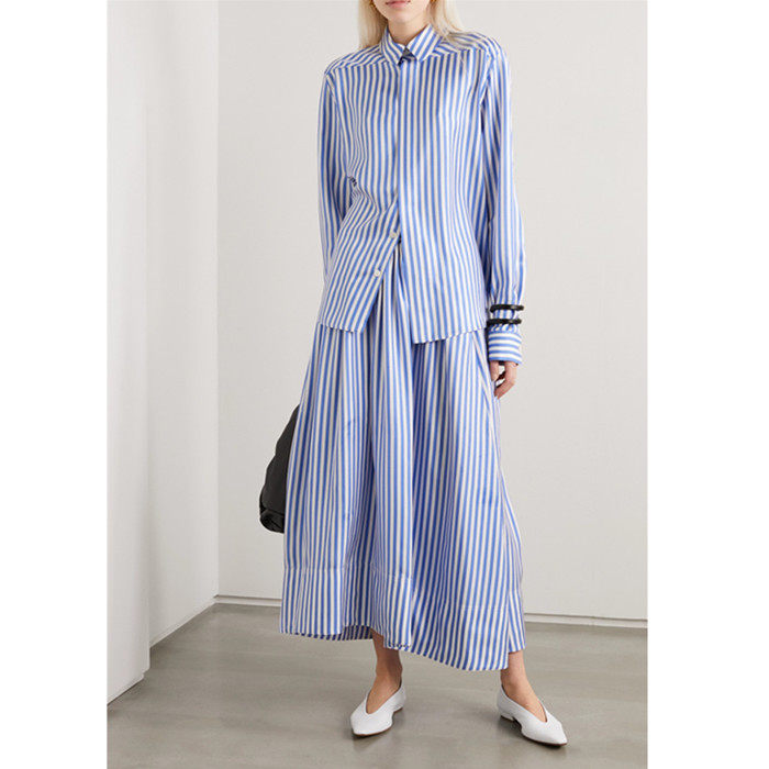 大笨 2020内衬夏新 经典蓝白条纹前短后长衣摆衬衫+不规则A字半裙|ruв категории Женская одежда, рубашка - от Buy2taobao.com для оказания профессиональной услуги покупки агента Taobao