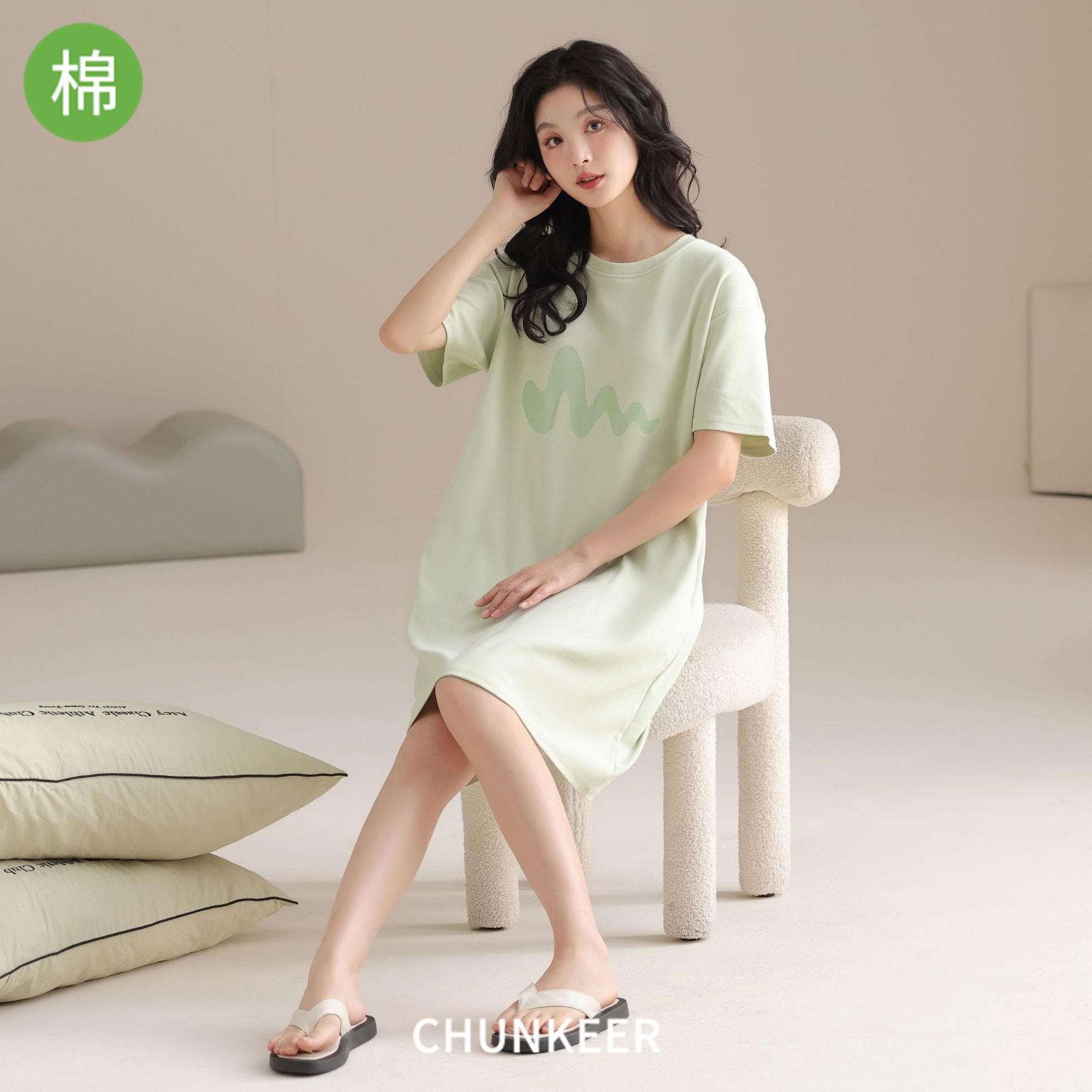 纯棉睡衣女夏季中长裙可外穿